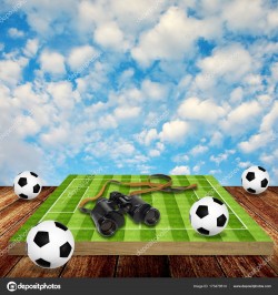 Binocular and football field, Football game concept